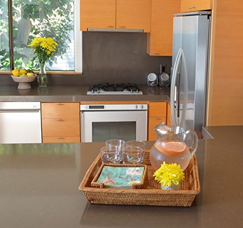 Rattan Square Serving Tray with Handles