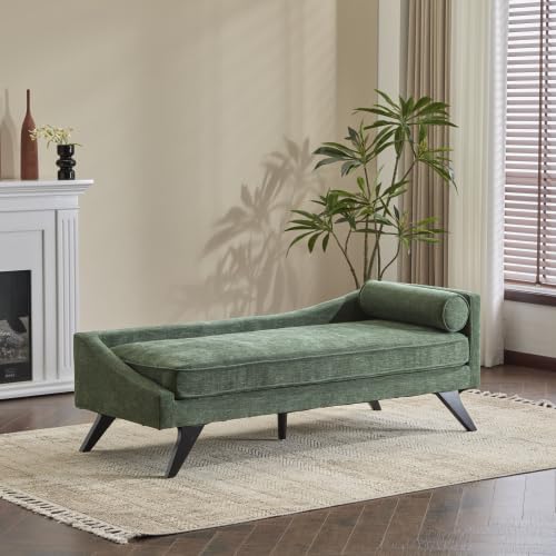Mid-Century Chaise Lounge Sofa with Rolled Accent Pillow