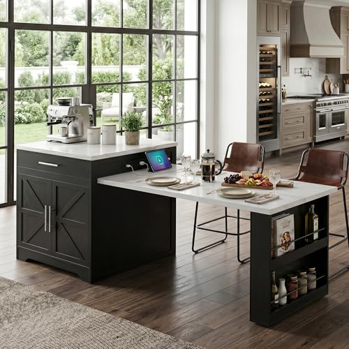 Kitchen Island with Extendable Dining Table & Storage