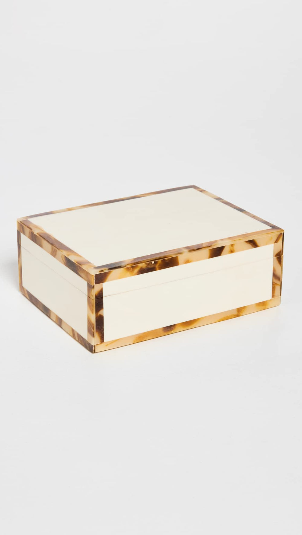 Faux Bone Resin Decorative Box with Lid — Faux Horn Border, Wood Interior