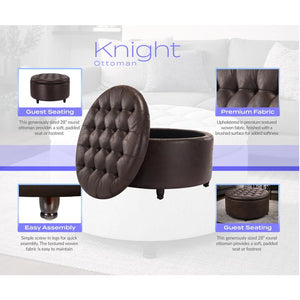 Round Storage Ottoman with Lift-Off Lid – 28 Inch