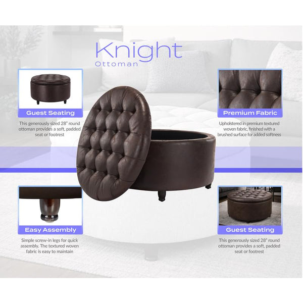 Round Storage Ottoman with Lift-Off Lid – 28 Inch