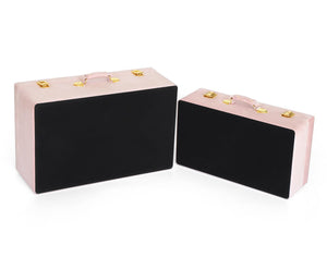 Velvet Storage Trunks Set of 2 with Wood Frame & Gold Hardware