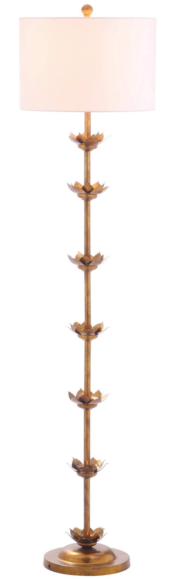 Antique Gold Iron Floor Lamp with Fabric Drum Shade