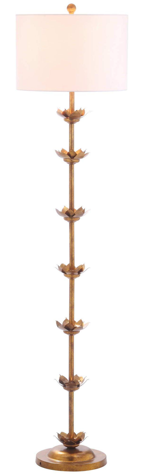 Antique Gold Iron Floor Lamp with Fabric Drum Shade