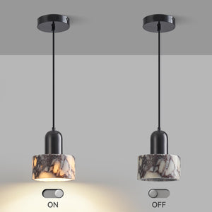 Marble Cylinder Pendant Light – Brass & Stone Shade