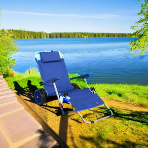 2-in-1 Folding Beach Lounge Chair with Pull Cart Wagon
