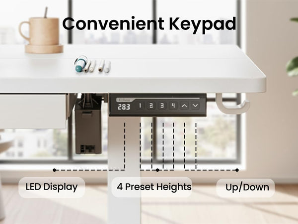 Electric Standing Desk with Drawer – 47" Adjustable Height, White