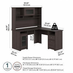 60-Inch L-Shaped Corner Desk with Hutch & Storage