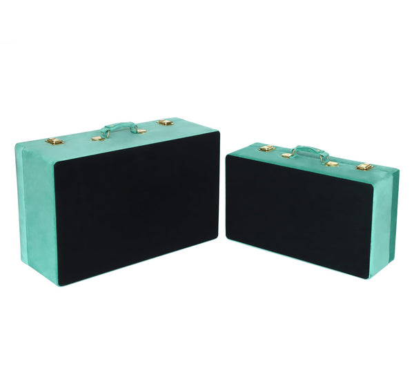 Velvet Storage Trunks Set of 2 with Gold Hardware Accents