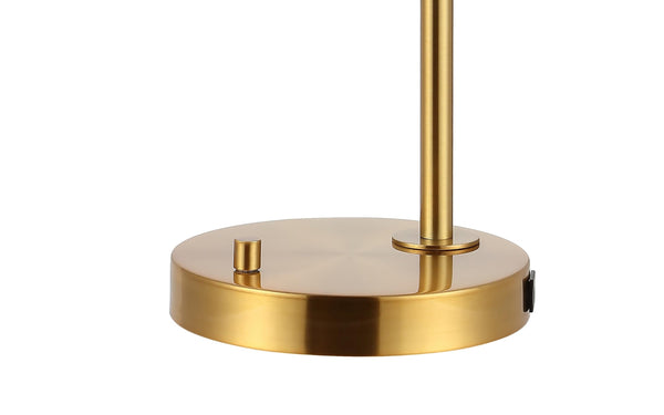 Adjustable Brass Gold Desk Lamp with USB Charging Port and Seeded Glass Shade
