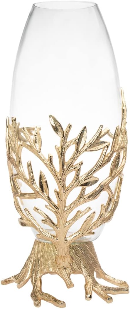Clear Glass Flower Vase with Gold Metal Branch