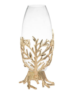 Clear Glass Flower Vase with Gold Metal Branch