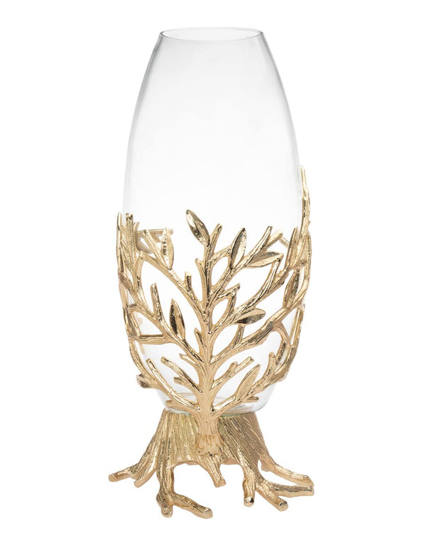 Clear Glass Flower Vase with Gold Metal Branch
