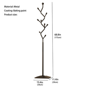 Tree-Shaped Metal Coat Rack Stand with 8 Hooks & Cast Iron Base