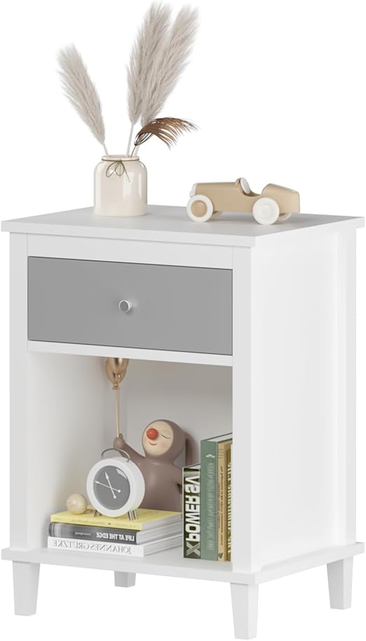 Wooden Nightstand with Drawer & Open Shelf