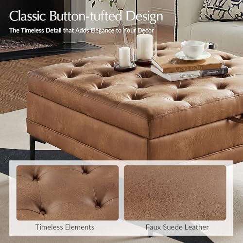 Square Storage Ottoman Coffee Table with Lift Top & Metal Legs