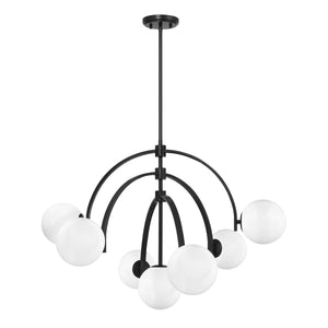 7-Light Art Deco Chandelier with Strie Glass Orbs – Adjustable Height