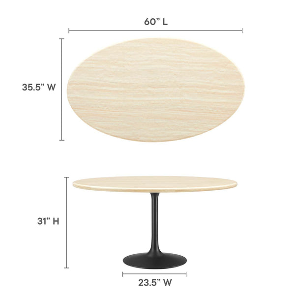 60" Oval Artificial Travertine Dining Table with Pedestal Base