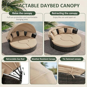 Outdoor Patio Daybed with Retractable Canopy