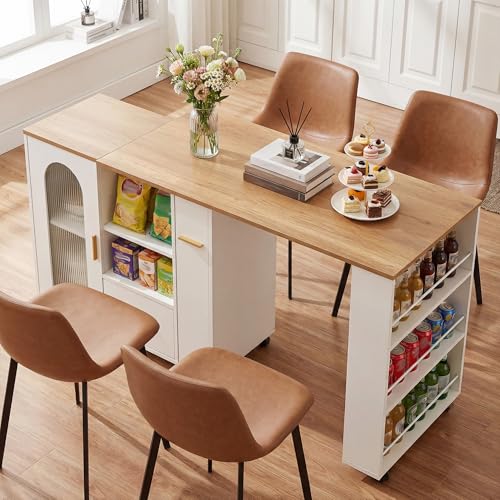 Rolling Kitchen Island with Extendable Table & Storage
