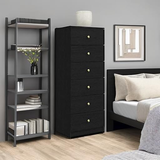 6-Drawer Vertical Dresser with Gold Handles