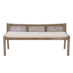 Transitional Wood Bench with Woven Cane Back