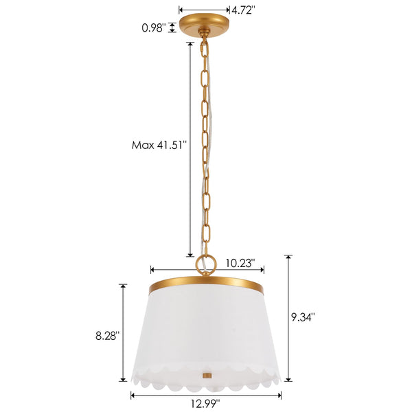 Cream White Fabric Drum Pendant Light – 3-Light Chandelier with Antique Brass Finish