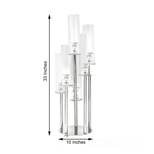 33-Inch Clear 7-Arm Glass Candelabra Candle Holder