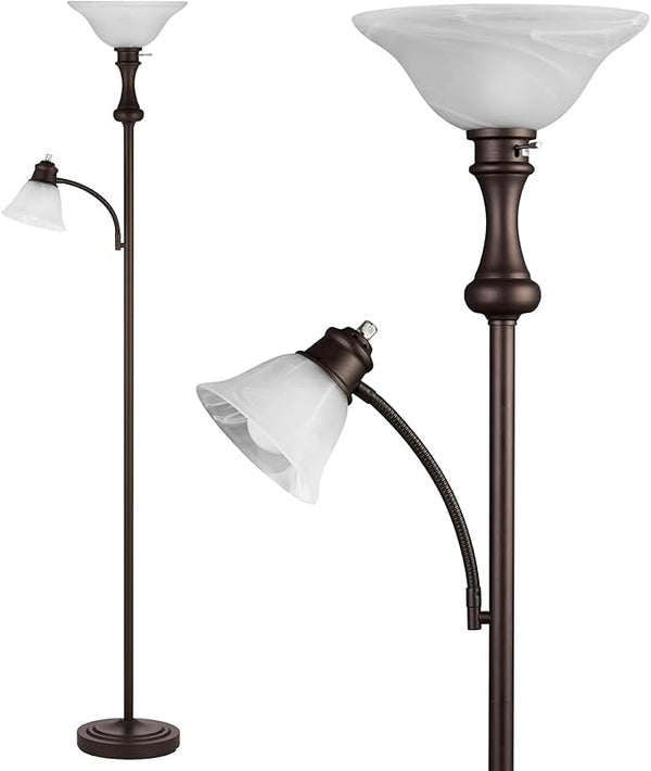 71" Arc Floor Lamp with Frosted Glass Shade & Adjustable Reading Light