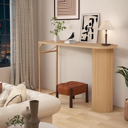55" Fluted Wood Bar Table with Metal Frame