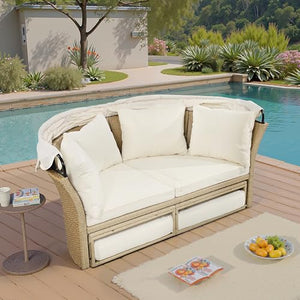 Outdoor Convertible Patio Daybed with Retractable Canopy