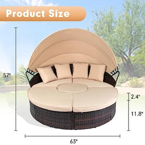 Outdoor Patio Daybed with Retractable Canopy