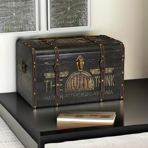 Vintage Decorative Storage Trunk with Leather Straps