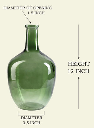 Green Bottleneck Glass Vase Set of 4 – 12" Tall Floor Vase for Long Stem Flowers