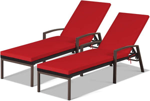 PE Rattan Chaise Lounge Chair Set of 2 with Adjustable Backrest & Cushions