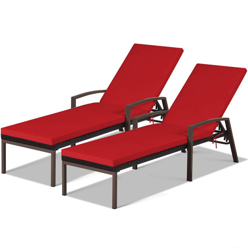 PE Rattan Chaise Lounge Chair Set of 2 with Adjustable Backrest & Cushions