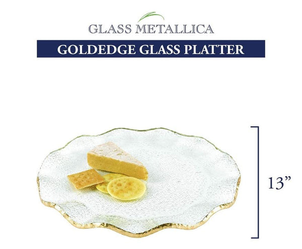 Gold Leaf Glass Platter – 13" Round Charger Plate