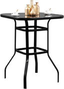 Outdoor Bar Height Table with Square Tempered Glass Top