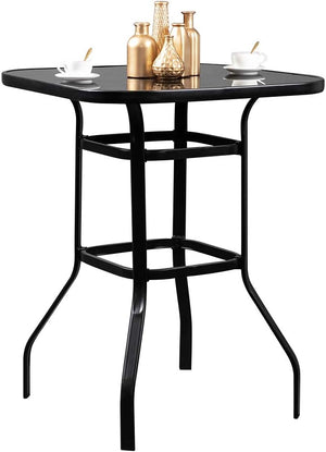 Outdoor Bar Height Table with Square Tempered Glass Top