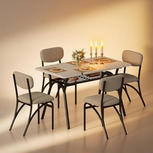5-Piece Dining Table Set with 4 Boucle Chairs & Storage Shelf
