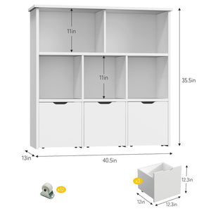Kids Toy Storage Organizer with 3 Drawers & 5 Open Cubbies — Bookshelf Cabinet for Playroom & Nursery