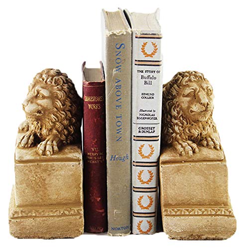 Concrete Lion Bookends for Shelf, Desk & Office Decor