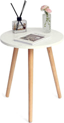 Round Wood Side Table – Small Accent End Table with 3 Legs