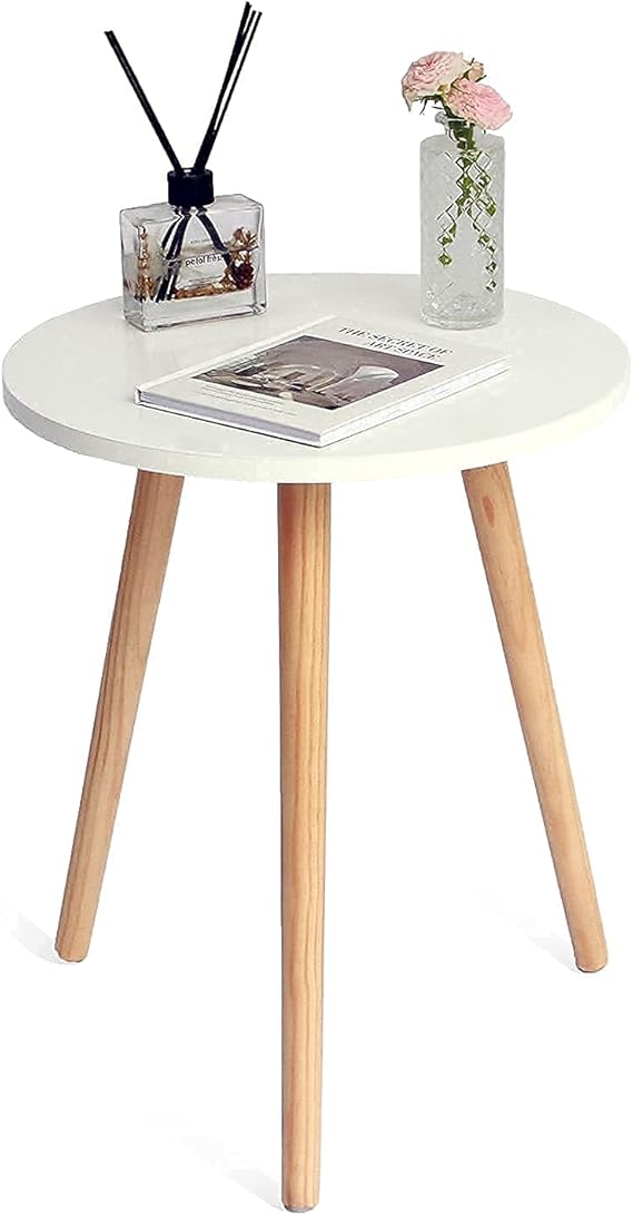 Round Wood Side Table – Small Accent End Table with 3 Legs