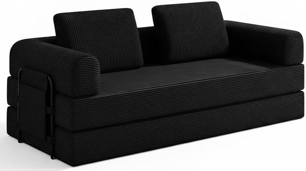 Convertible Sofa Bed with Side Pocket & Corduroy Fabric