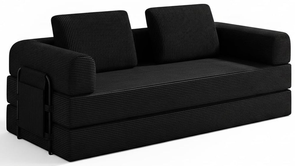 Convertible Sofa Bed with Side Pocket & Corduroy Fabric