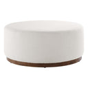 38" Round Boucle Upholstered Ottoman with Wood Base