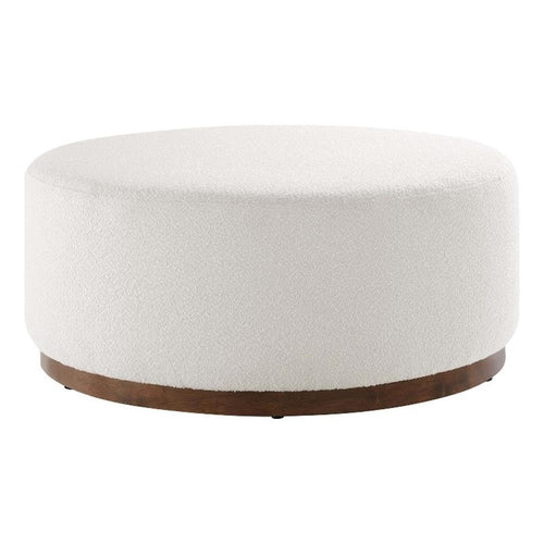 38" Round Boucle Upholstered Ottoman with Wood Base