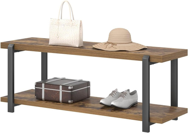 Entryway Bench with Shoe Storage, Industrial Style, 47"
